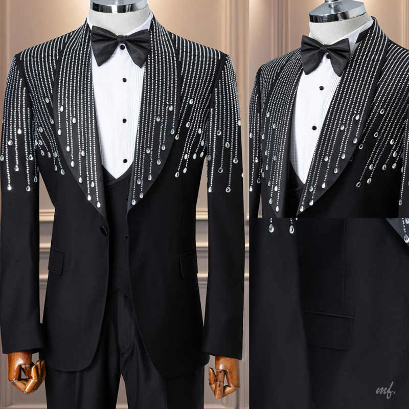 Formal Men Party Wear Jacket - Luxury Rhinestone Men Suits 2 Piece