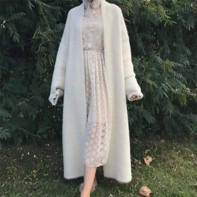 Wool Suit Jacket - Winter Women Beige Soft Cashmere Knitted