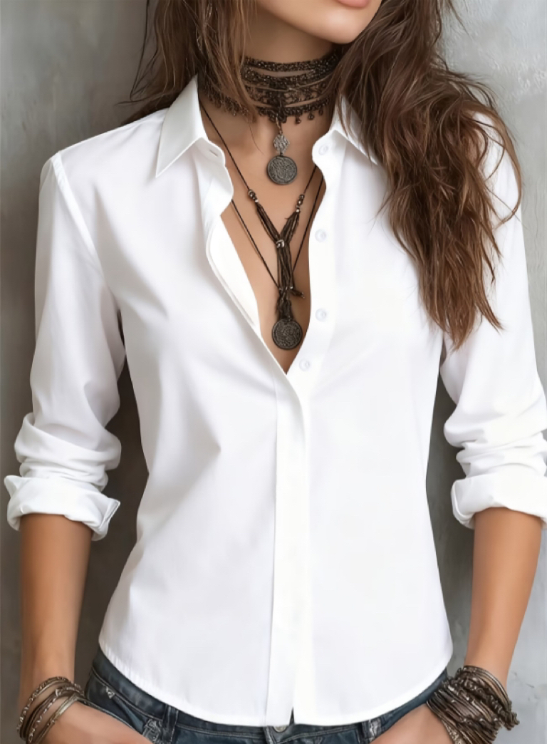 Men'S Formal Style - Women's long sleeve lapel hidden placket