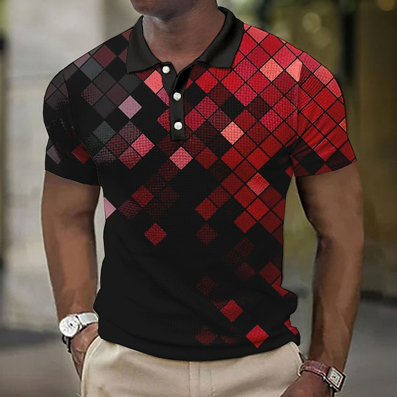 Men'S Polo Formal Wear - Men's Geometric Waffle Polo Shirts Golf