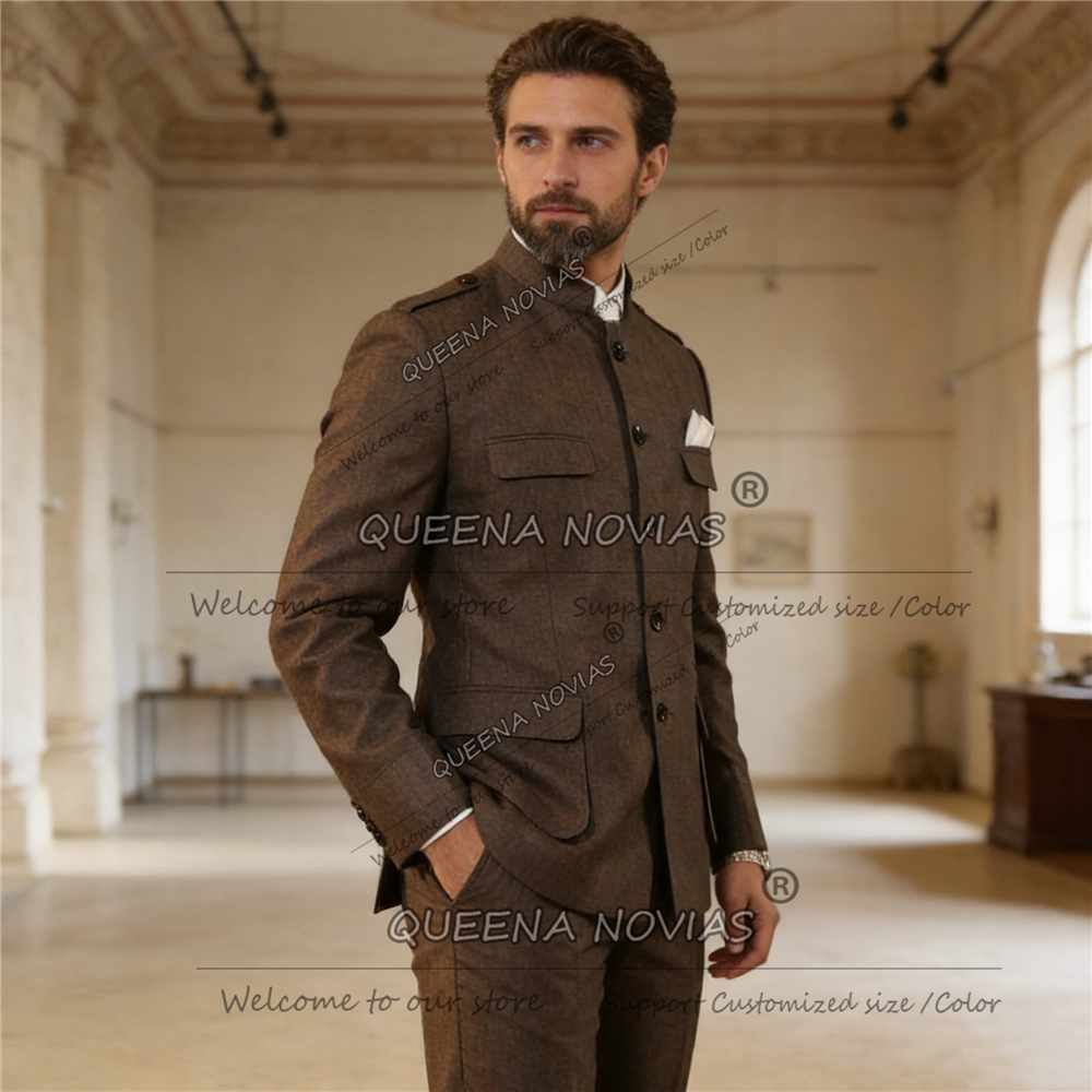 Men'S Style Formal Wear - Classic Brown Suits Men Safari Style