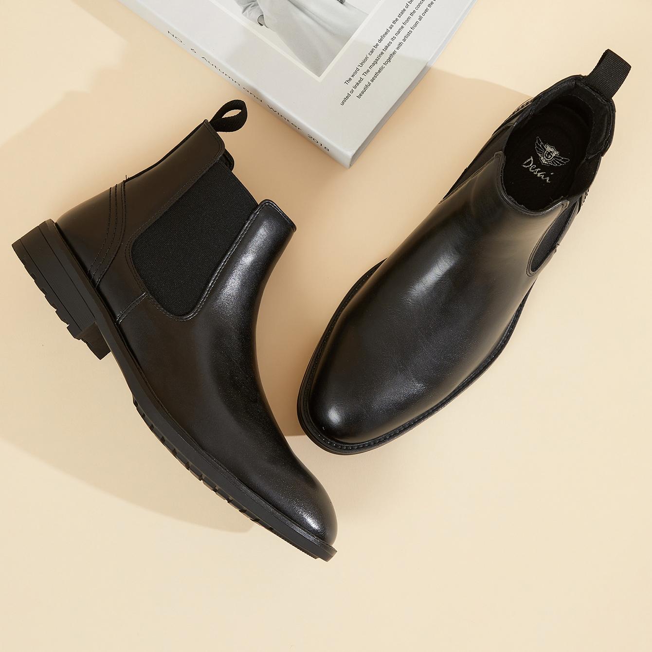 Men Leather Chelsea Boots Slip - Men Formal Wear Office บทวิจารณ์และราคา