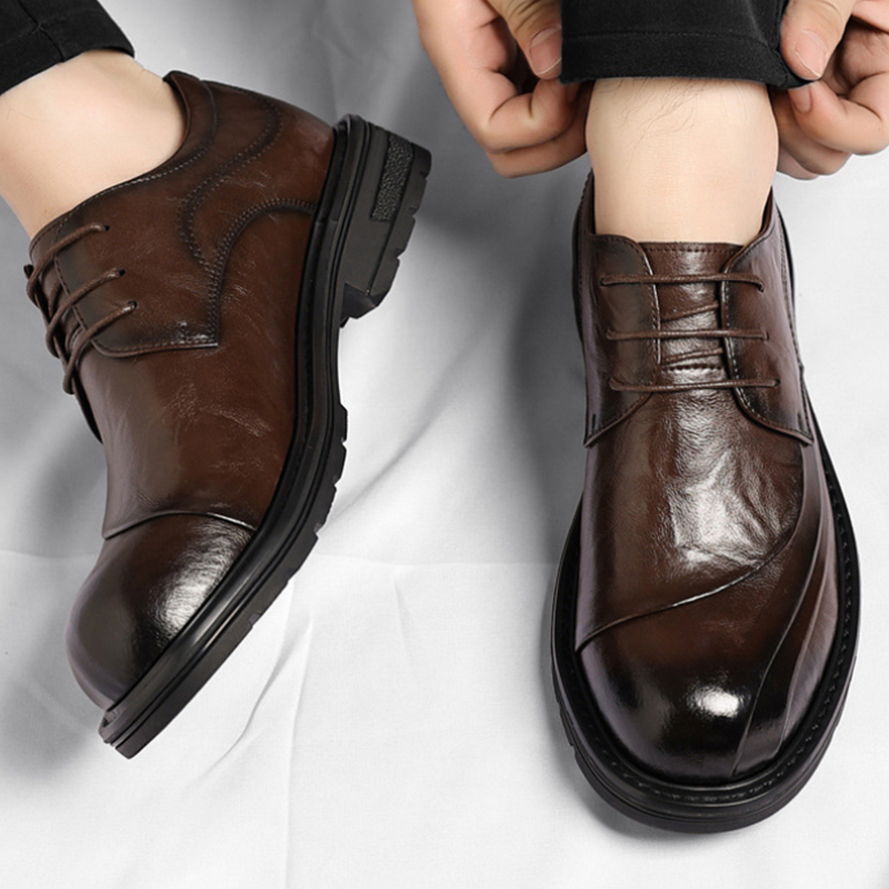 Brown Burnished Genuine Leathe - Men Formal Wear Office บทวิจารณ์และราคา