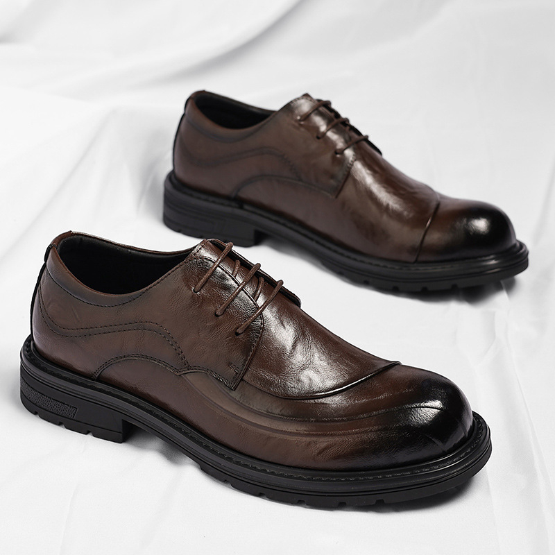 Brown Burnished Genuine Leathe - Men Formal Wear Office บทวิจารณ์และราคา