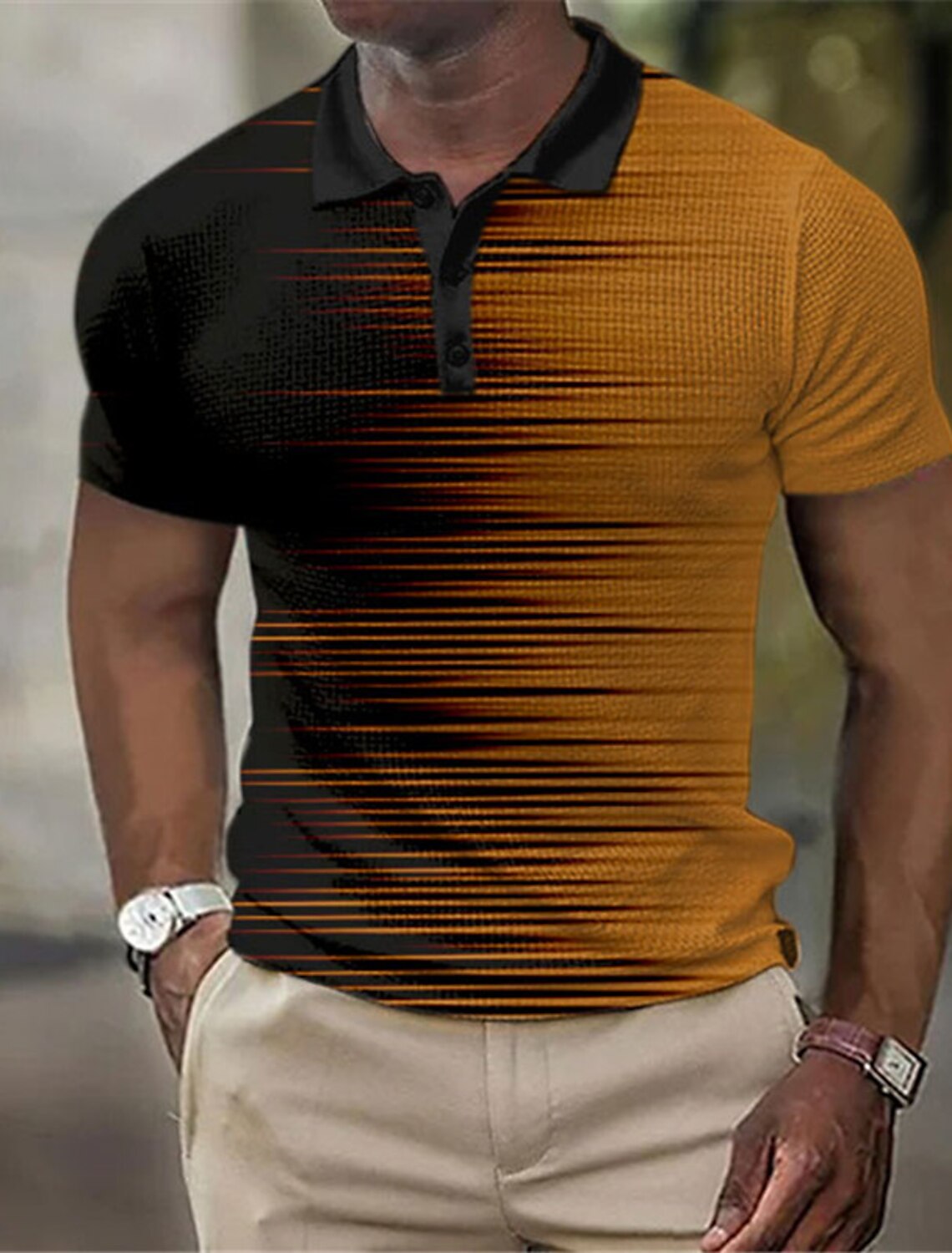 Men's Striped  Polo Shirts Gol - Men'S Polo Formal Wear บทวิจารณ์และราคา
