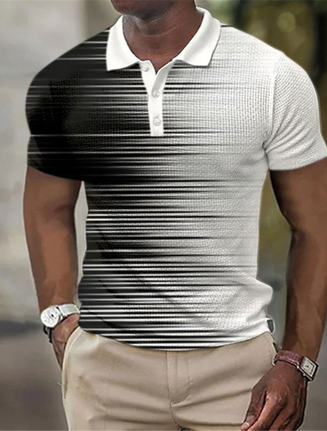 Men's Striped  Polo Shirts Gol - Men'S Polo Formal Wear บทวิจารณ์และราคา