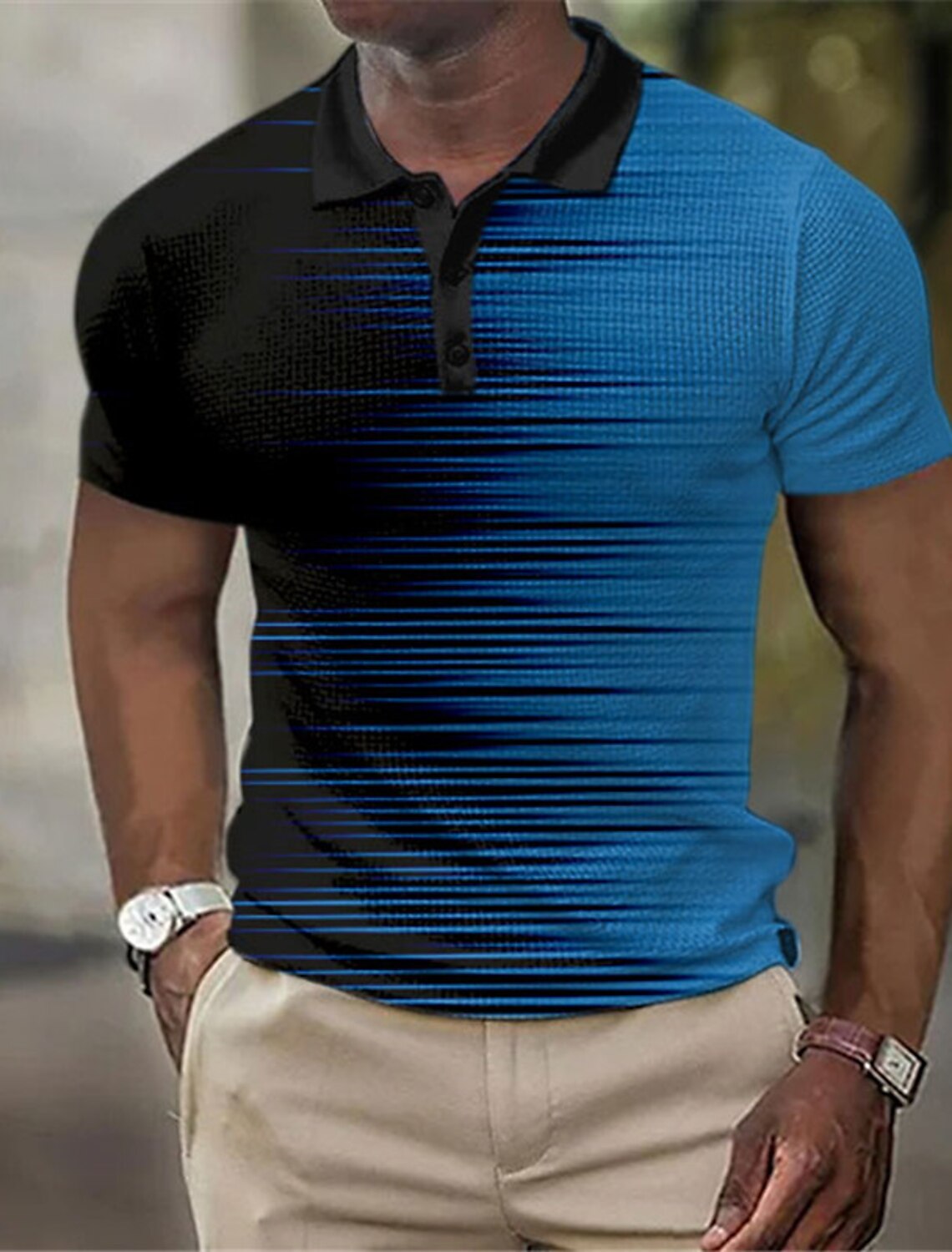 Men's Striped  Polo Shirts Gol - Men'S Polo Formal Wear บทวิจารณ์และราคา
