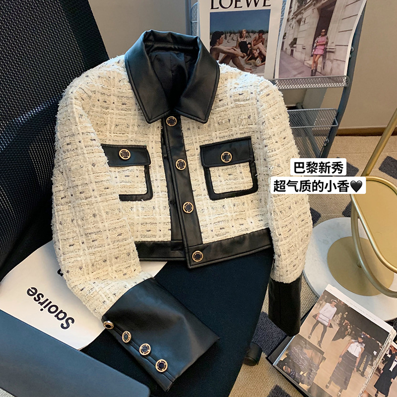 Contrast Stitching Tweed Fragr - Wool Suit Jacket บทวิจารณ์และราคา