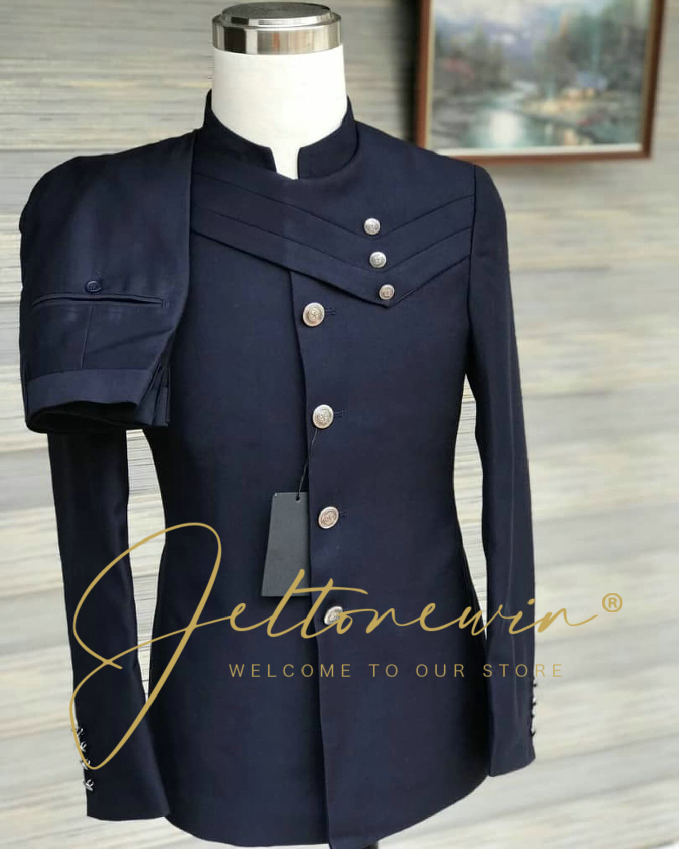 Men's Navy Blue Suit Set with  - Men'S Style Formal Wear บทวิจารณ์และราคา