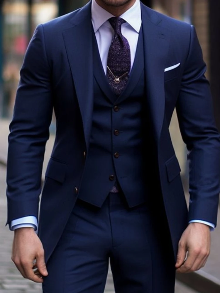 Navy Blue 3 Pieces Casual Male - Formal Wear For Men In Wedding บทวิจารณ์และราคา