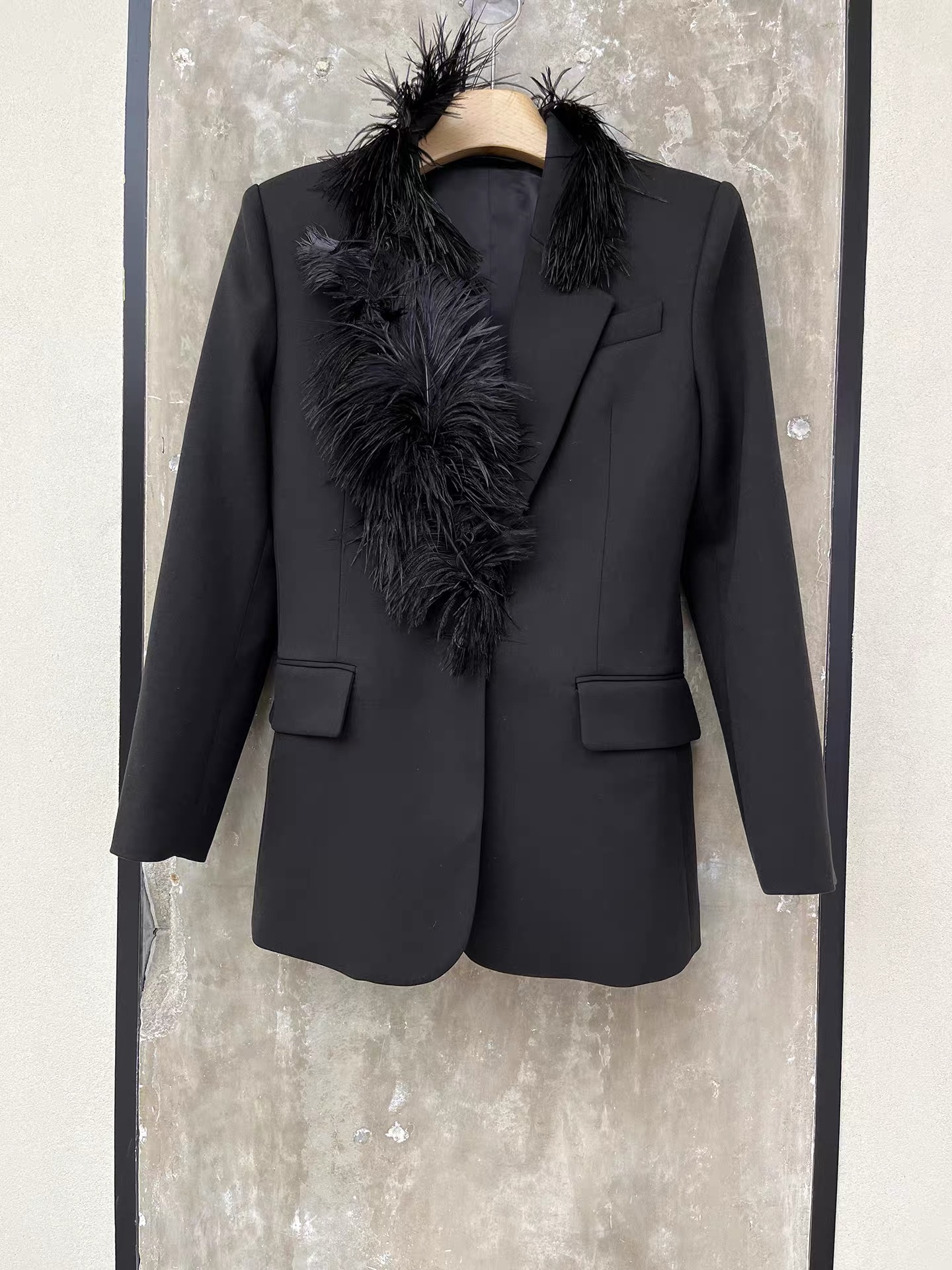 Ostrich fur collar suit jacket - Wool Suit Jacket บทวิจารณ์และราคา