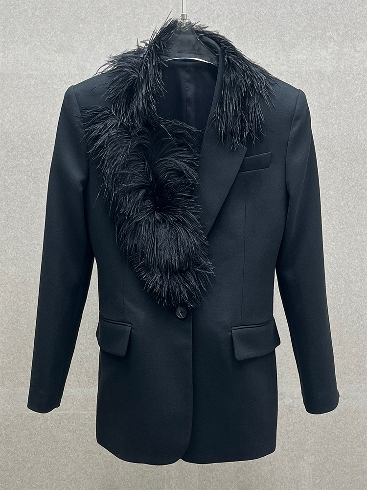 Ostrich fur collar suit jacket - Wool Suit Jacket บทวิจารณ์และราคา