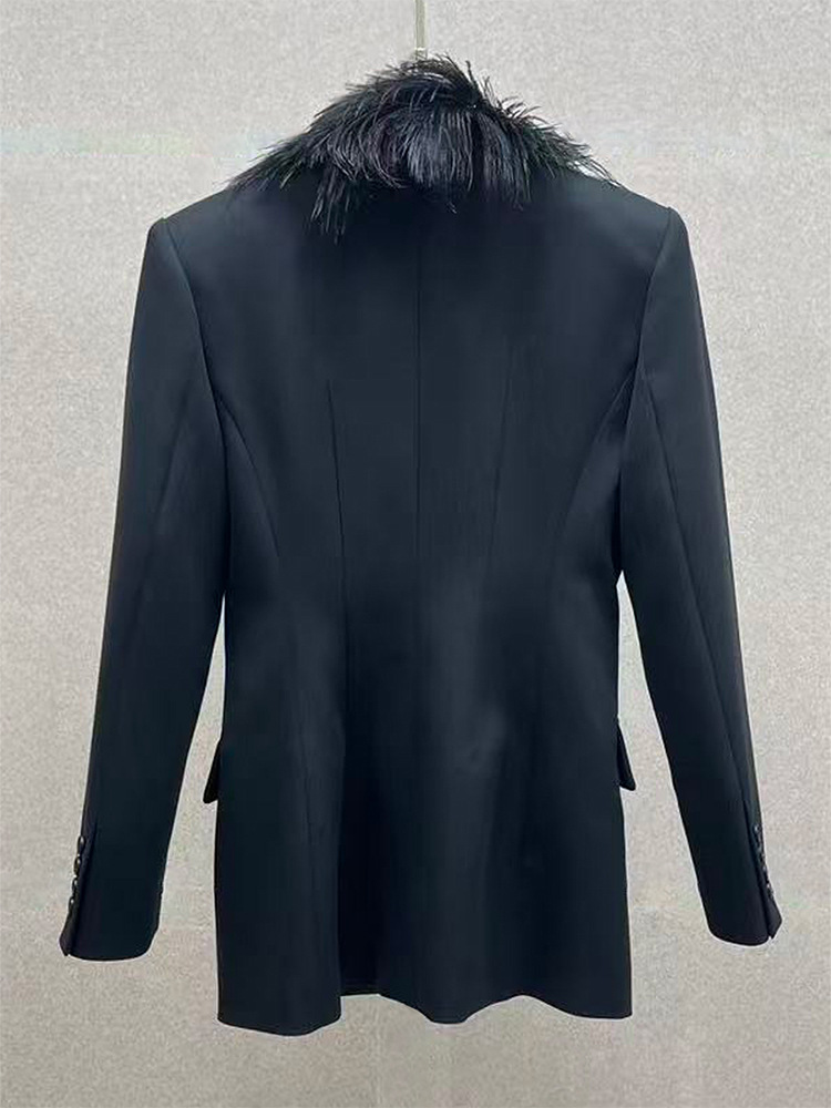Ostrich fur collar suit jacket - Wool Suit Jacket บทวิจารณ์และราคา
