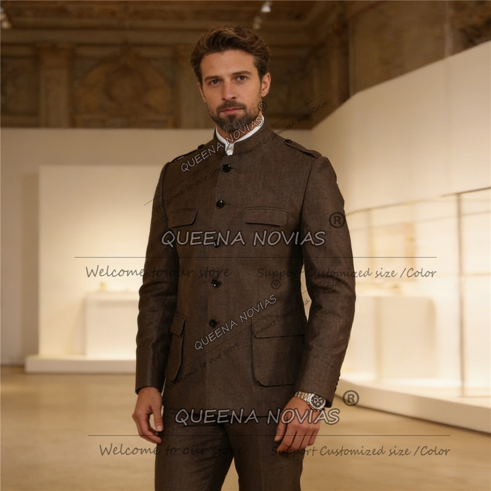 Classic Brown Suits Men Safari - Men'S Style Formal Wear บทวิจารณ์และราคา