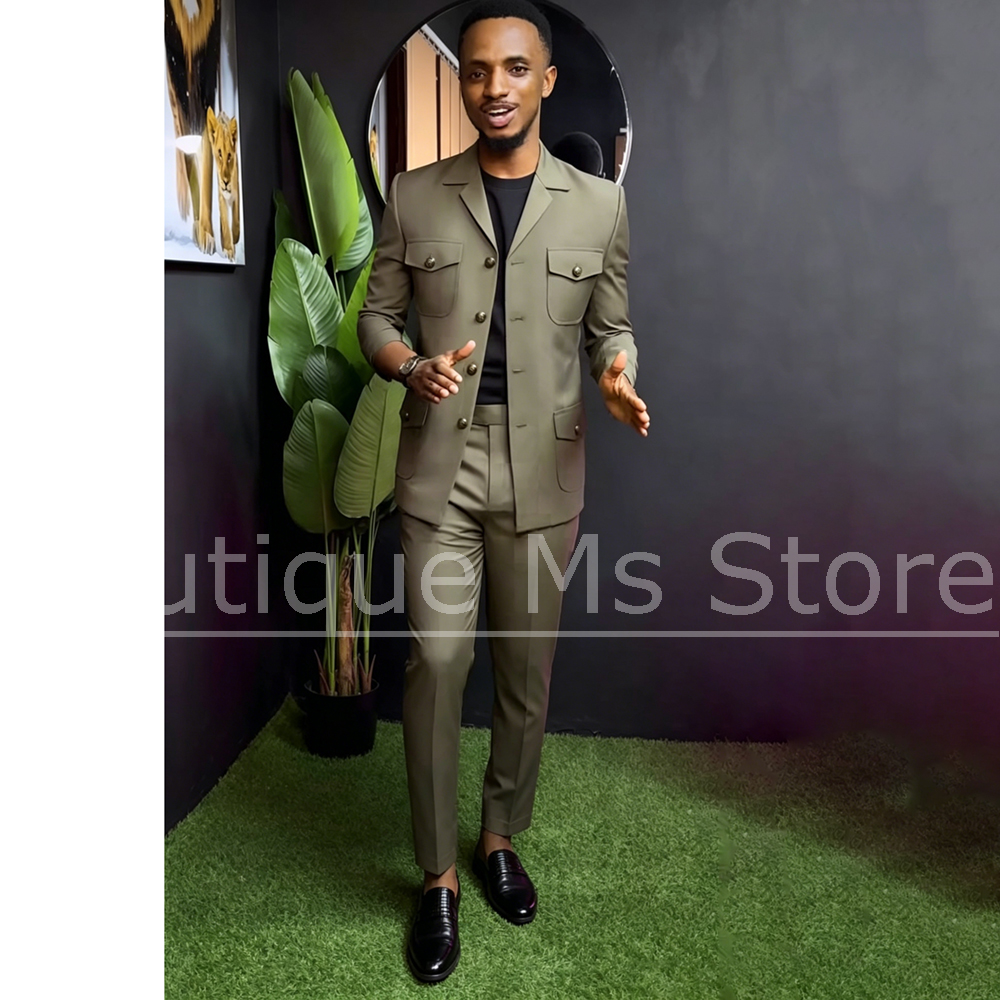 Men Safari Suit Two Piece Set  - Men Formal Wear Office บทวิจารณ์และราคา